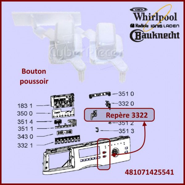 Buton pentru mașina de spălat Whirlpool – cod 481071425541 (original)
