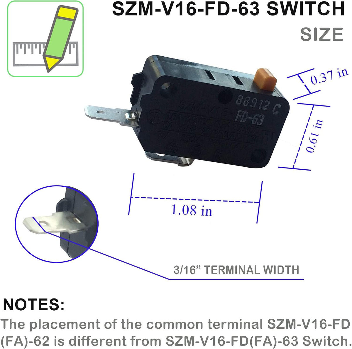 Microîntrerupător – cod Szm-V16-FD-63 / 125/250VAC,16A,200GF,spst-n, 3 / 3
