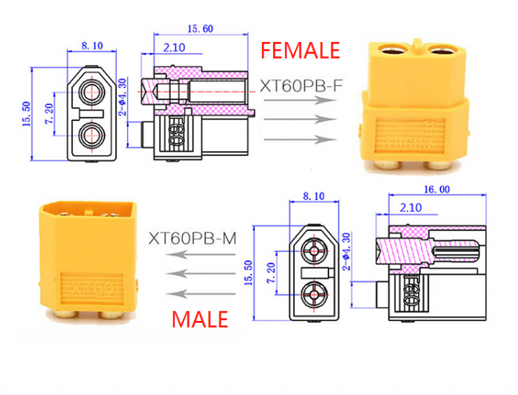Conector tata + mama acumulator (pereche) – cod XT60